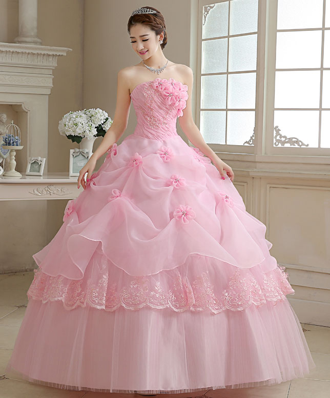 韩式新娘婚纱-粉红钻石花裙 (有货)