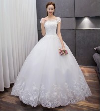 新娘婚紗韓式-白色短袖齊地 (待購中)